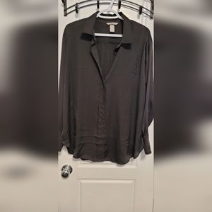 Black satin style oversized button down